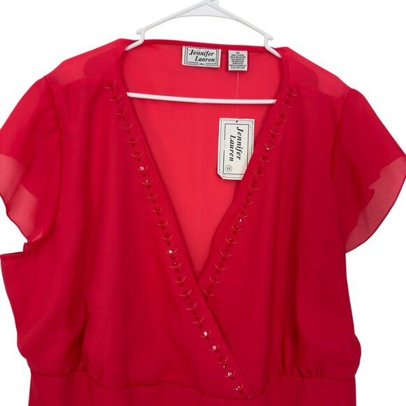 Jennifer Lauren Women Plus Coral/Red Flutter Sleeve V-Neck Blouse 3X Polyester - Picture 3 of 11